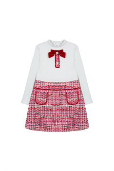 Klänning Rosett - vit/röd