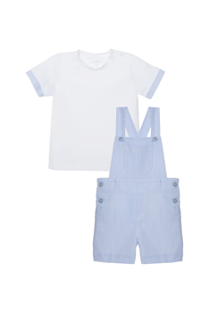 Set T-shirt + Hängselshorts - Vit/ljusblå
