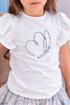 T-shirt Broderi - Offwhite/blå