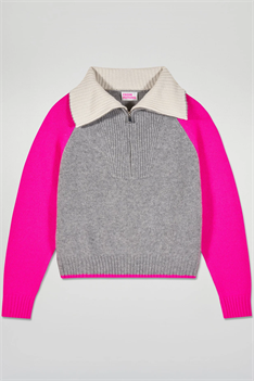 Tröja Half Zip - Grå/pink